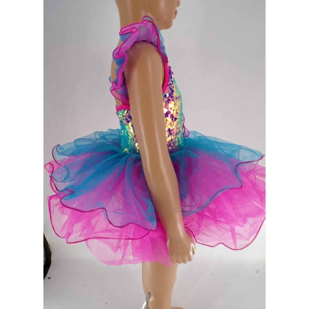 Pre-Owned Dance Costume Curtain Call E2320 XS Child Pink Sequin Jazz Sequin